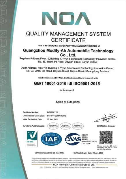 China GUANGZHOU MODIFY-AH AUTOMOBILE TECHNOLOGY CO., LTD zertifizierungen